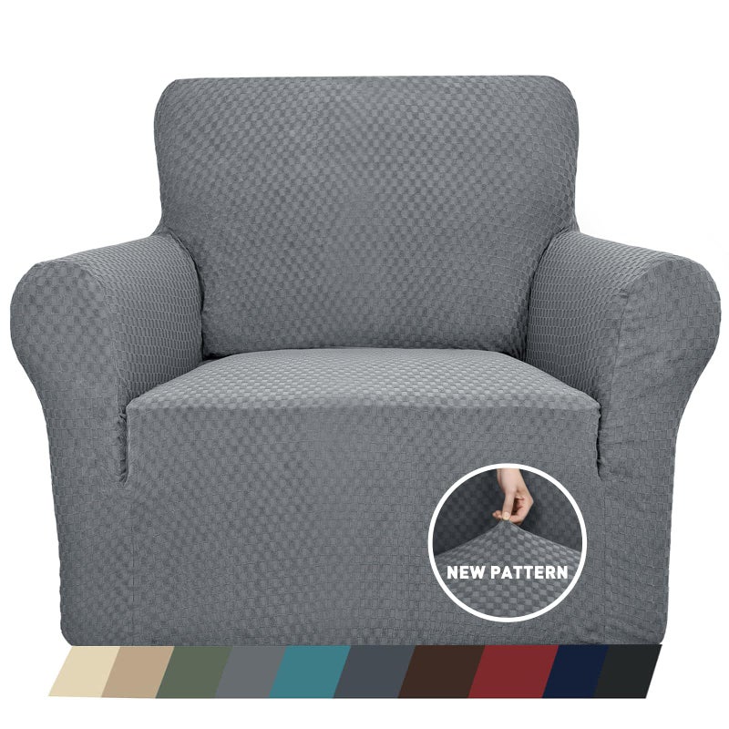 ZNSAYOTX 1 Piece Jacquard Chair Slipcovers for Living Room High Stretch Chair Covers with Arms Anti Slip Pets Friendly Couch Sofa Armchair Cover Furniture Protector (Chair, Light Grey) - Image 1